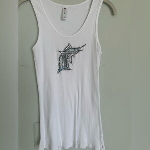 White Tank Top with Florida Marlins Rhinestone Design